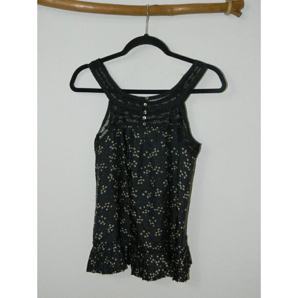 Rebecca Taylor Blouse Black Starburst‎ Printed Silk Lace Trim Size 2 - Picture 6 of 9